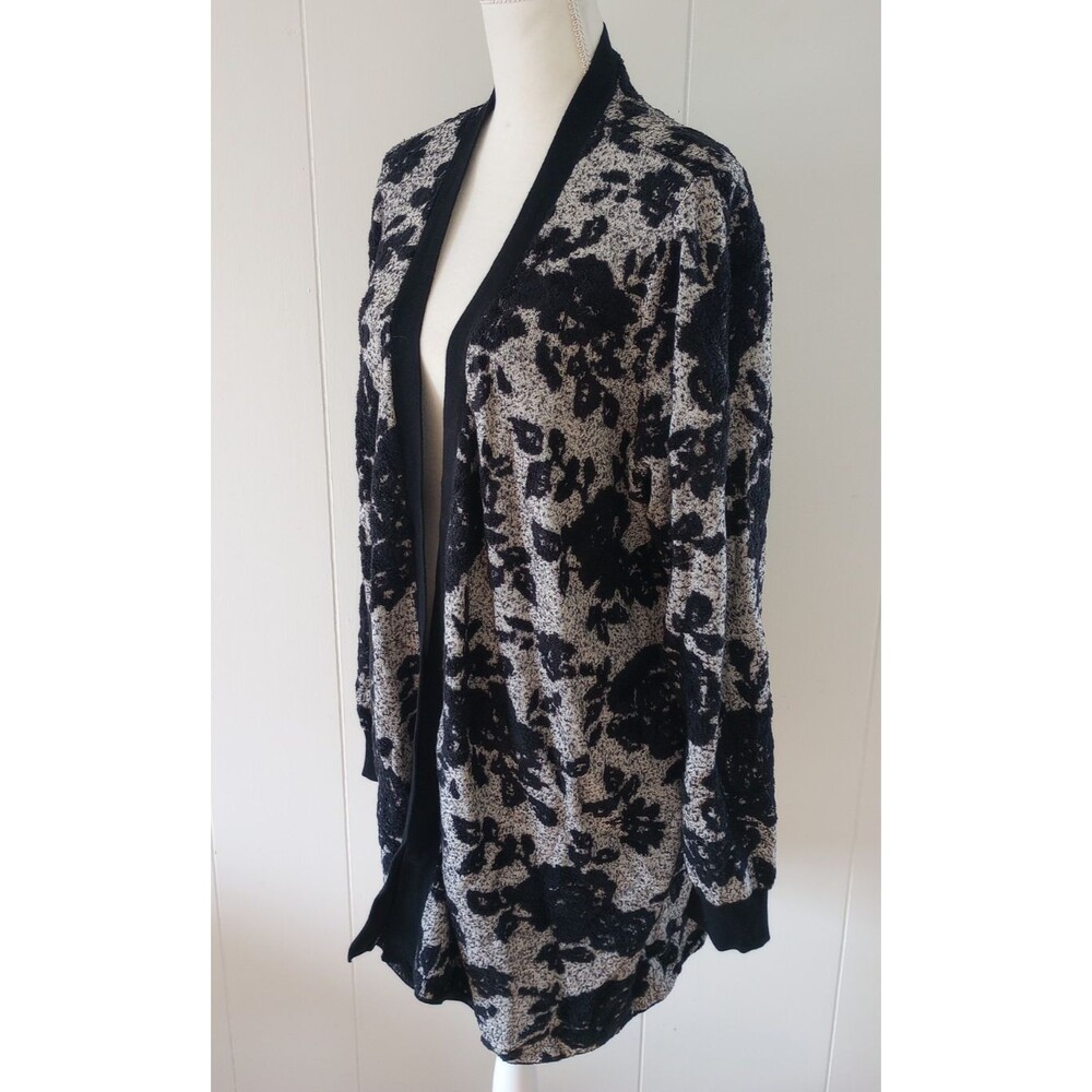 Lane Bryant Open Cardigan Sweater Black Gray Rose Floral Whimsigoth 18 20 Cozy